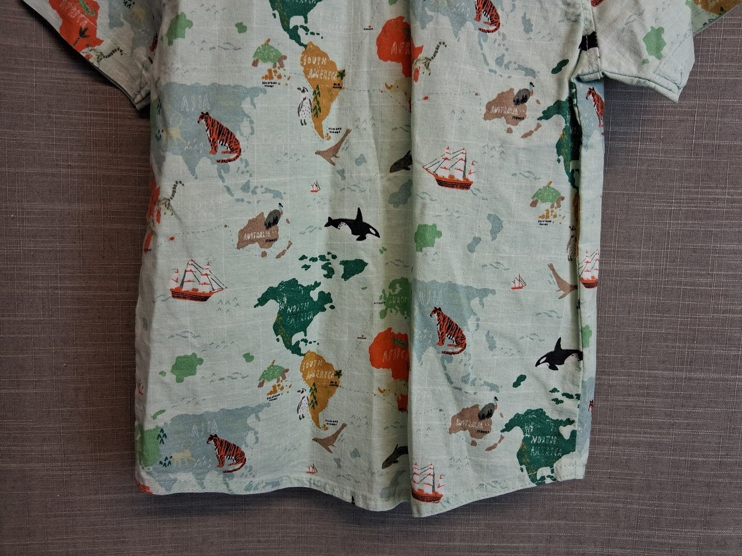 TU Boys Short Sleeve Shirt Green Map of the World Age 5-6 Years