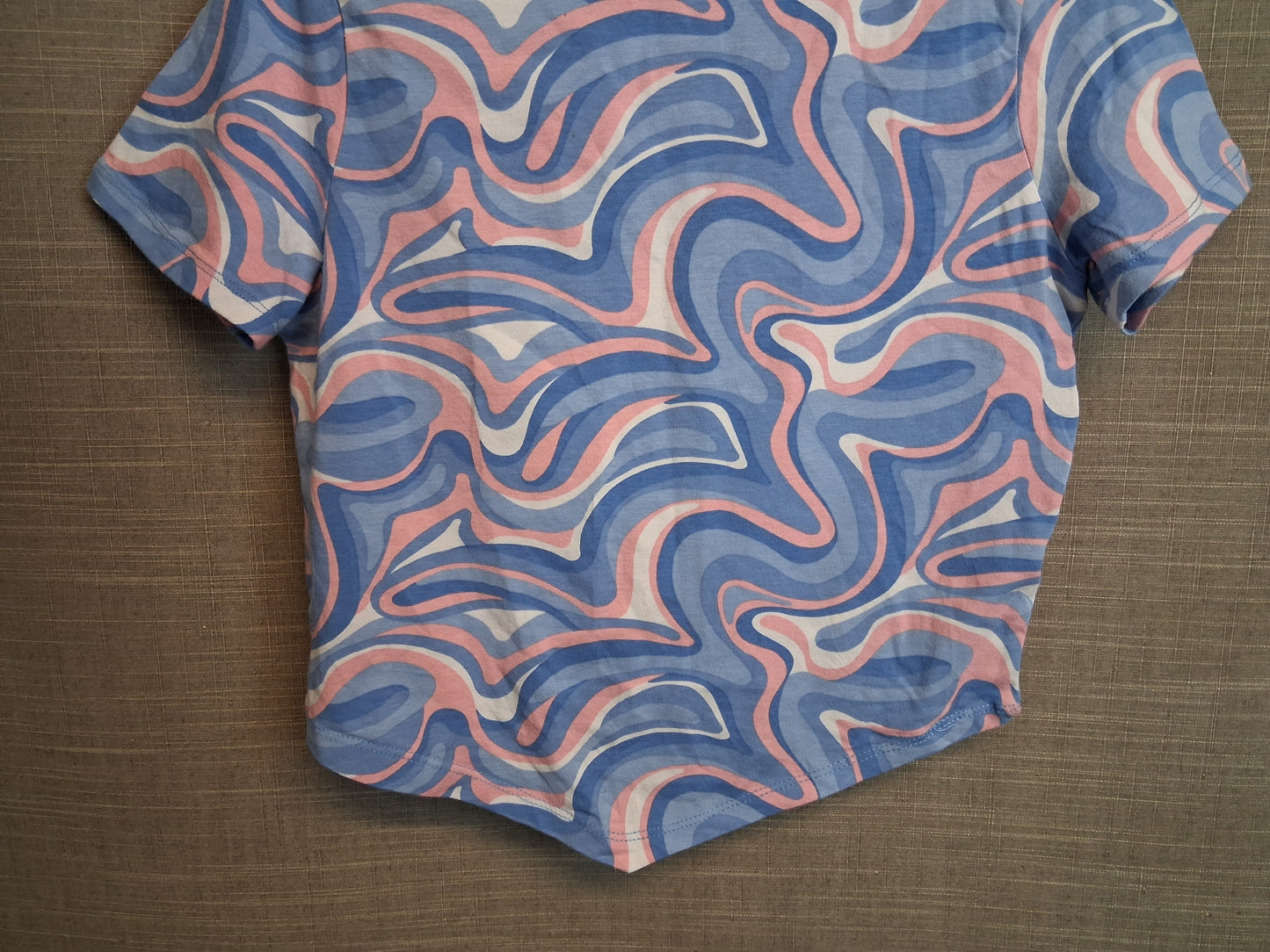 New Look Girls Blue Pink Marble Print Cropped T-Shirt Size 14-15 Years