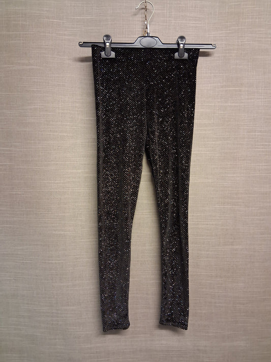 Select Girls Black Sparkly Leggings Velour Style Age 10-11 Years