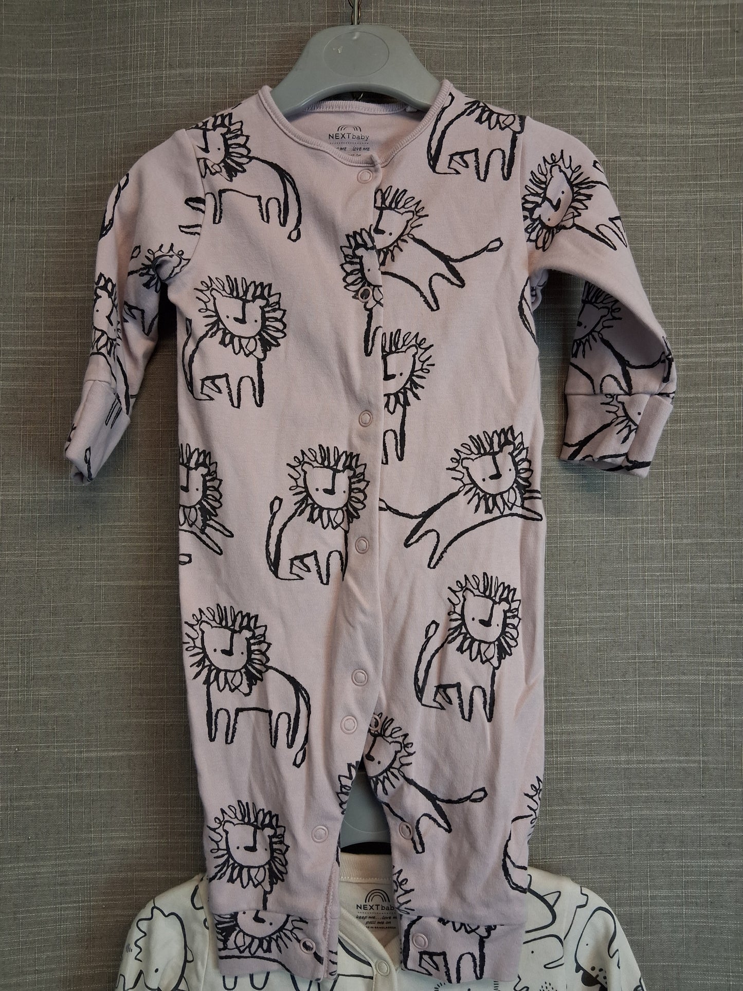 Next Boys Sleepsuits x2 Beige and Lilac Age 3-6 Months