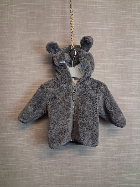 Next Boys Plush Full Zip Hoodie Jacket Grey Age 0-3 Months