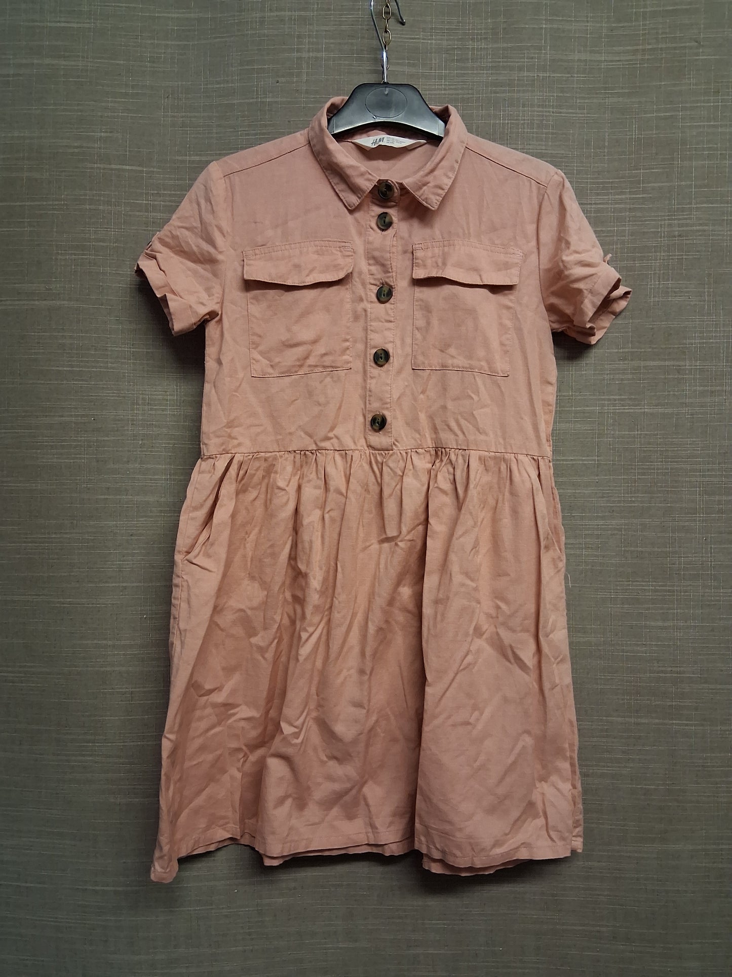 H&M Girls Pink Shirt Dress Short Sleeve Age 7-8 Years