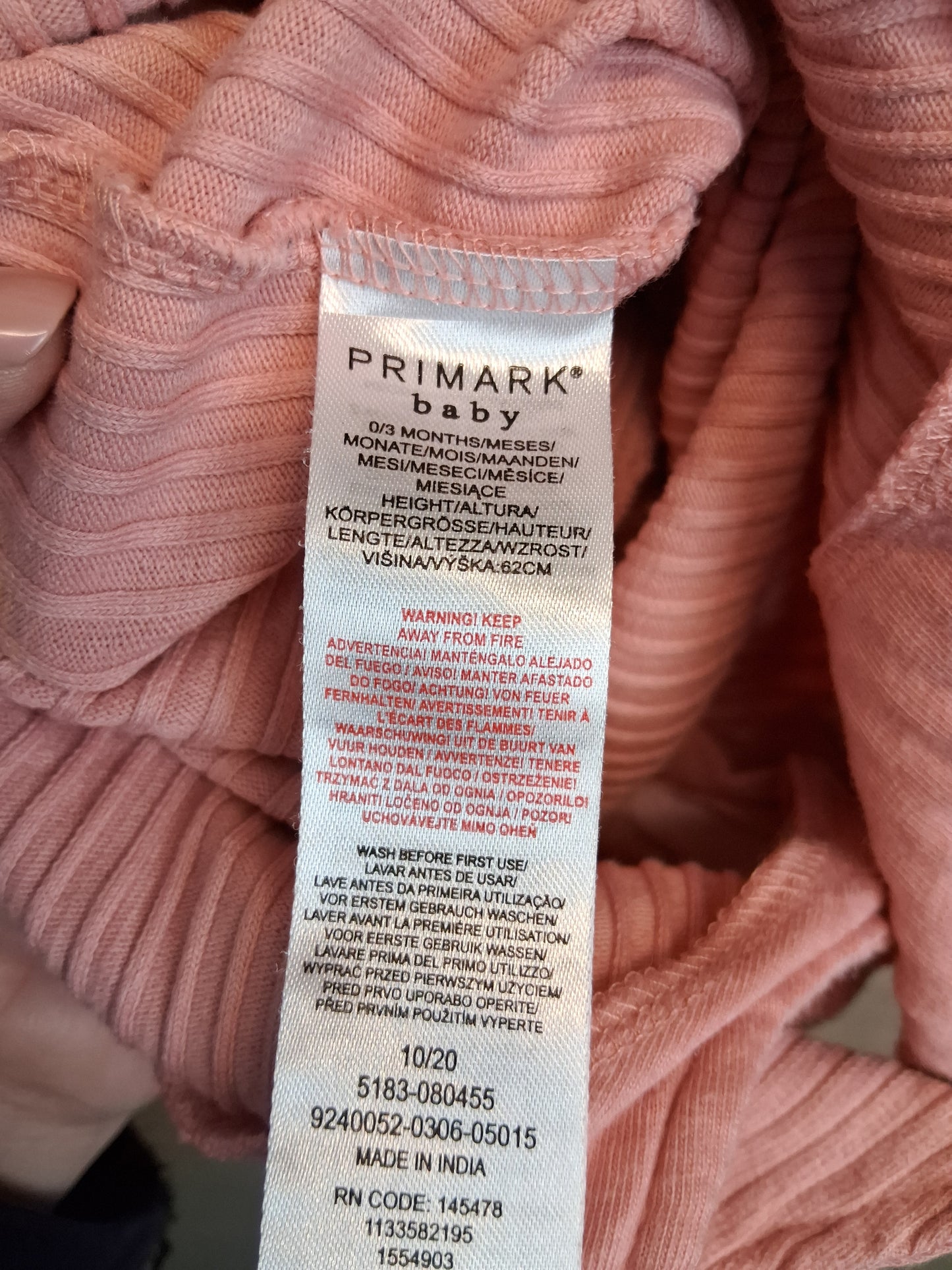 Primark Pink One Piece Dungarees Jersey Age 0-3 Months