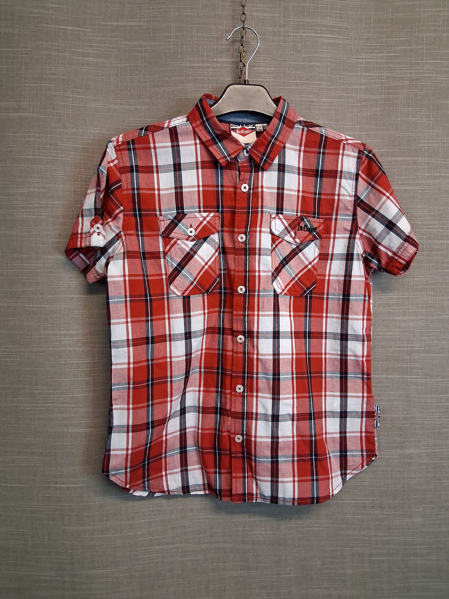 Lee Cooper Boys Red Check Short Sleeve Shirt Age 11-12 Years