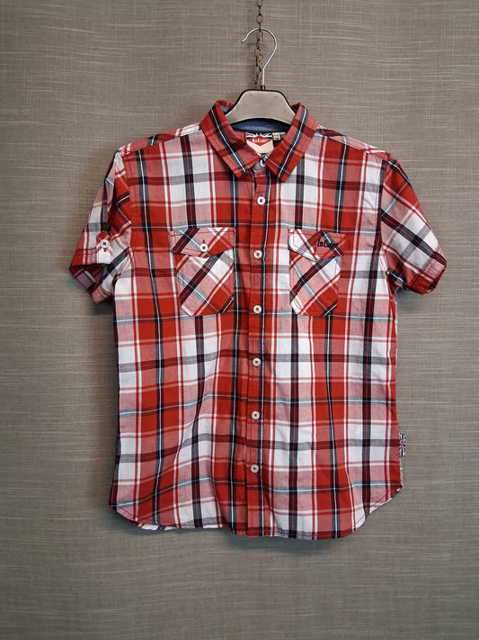Lee Cooper Boys Red Check Short Sleeve Shirt Age 11-12 Years