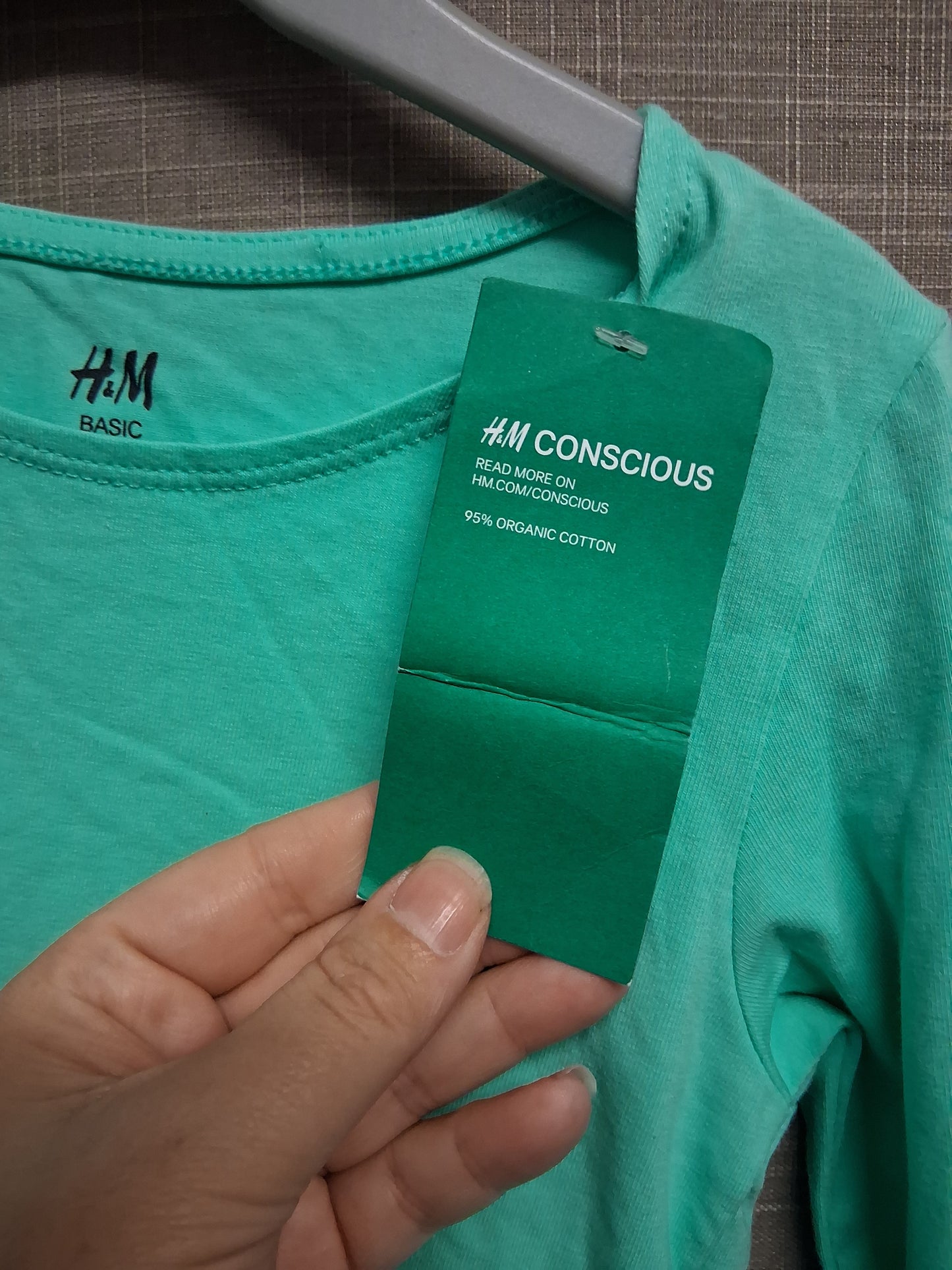 H&M Boys Long Sleeve Green T-Shirt Age 4-6 Years Organic Cotton New