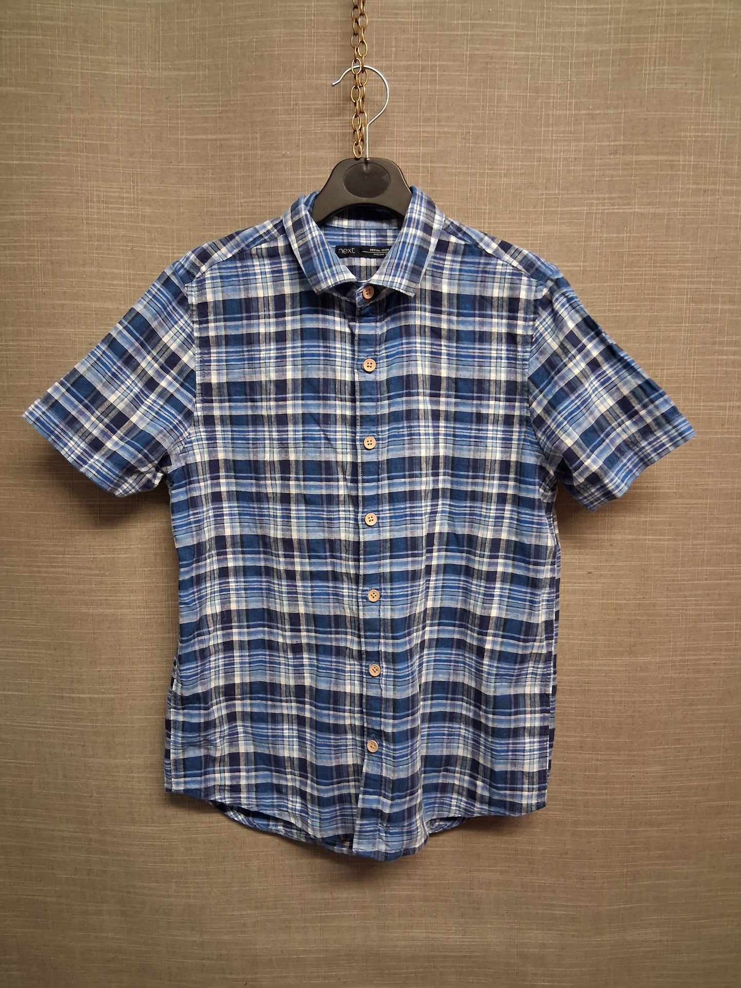 Next Boys Blue White Check Short Sleeve Shirt Age 11 Years