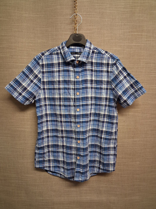 Next Boys Blue White Check Short Sleeve Shirt Age 11 Years