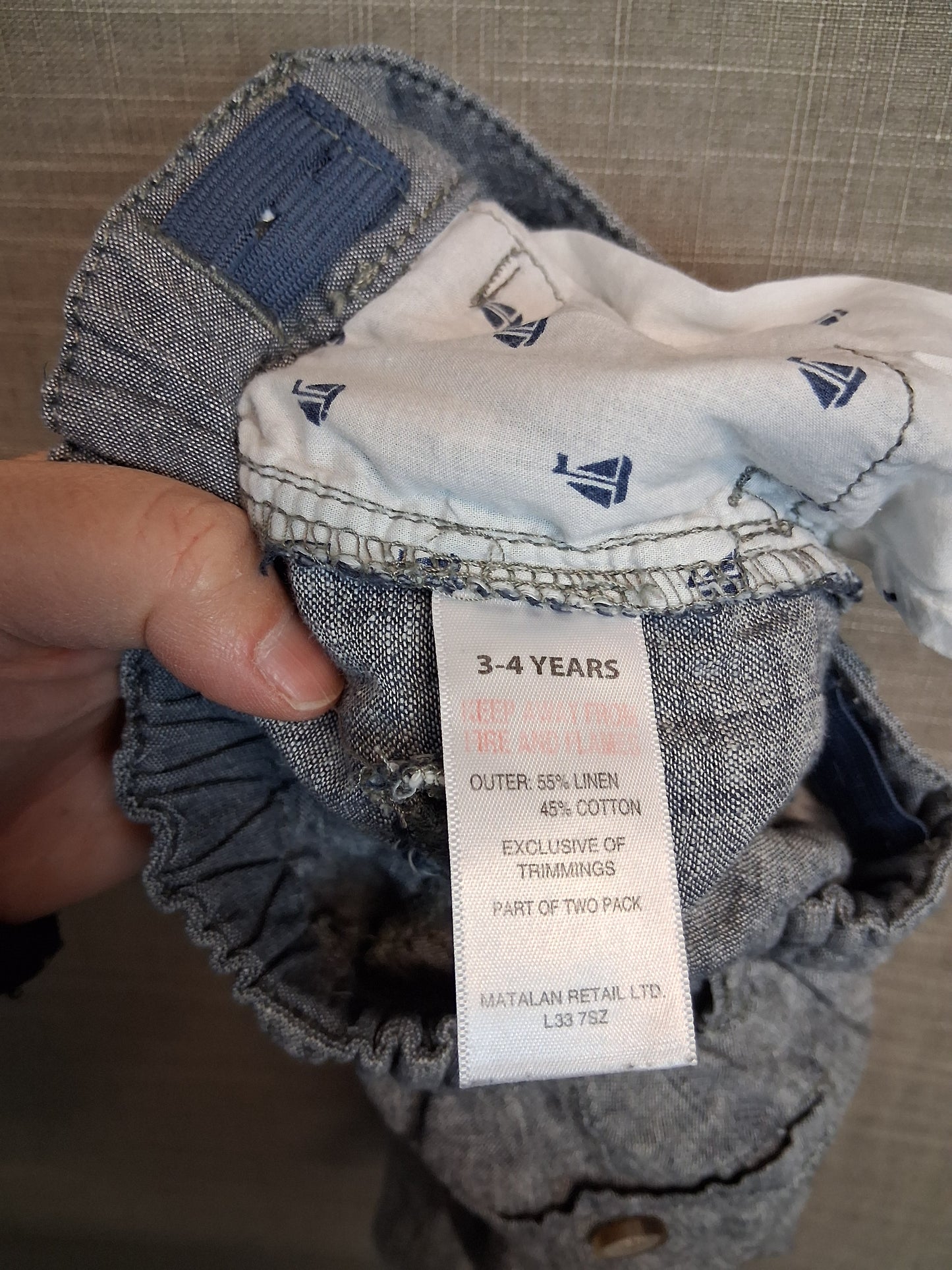 Matalan Blue Chino Shorts Age 3-4 Years