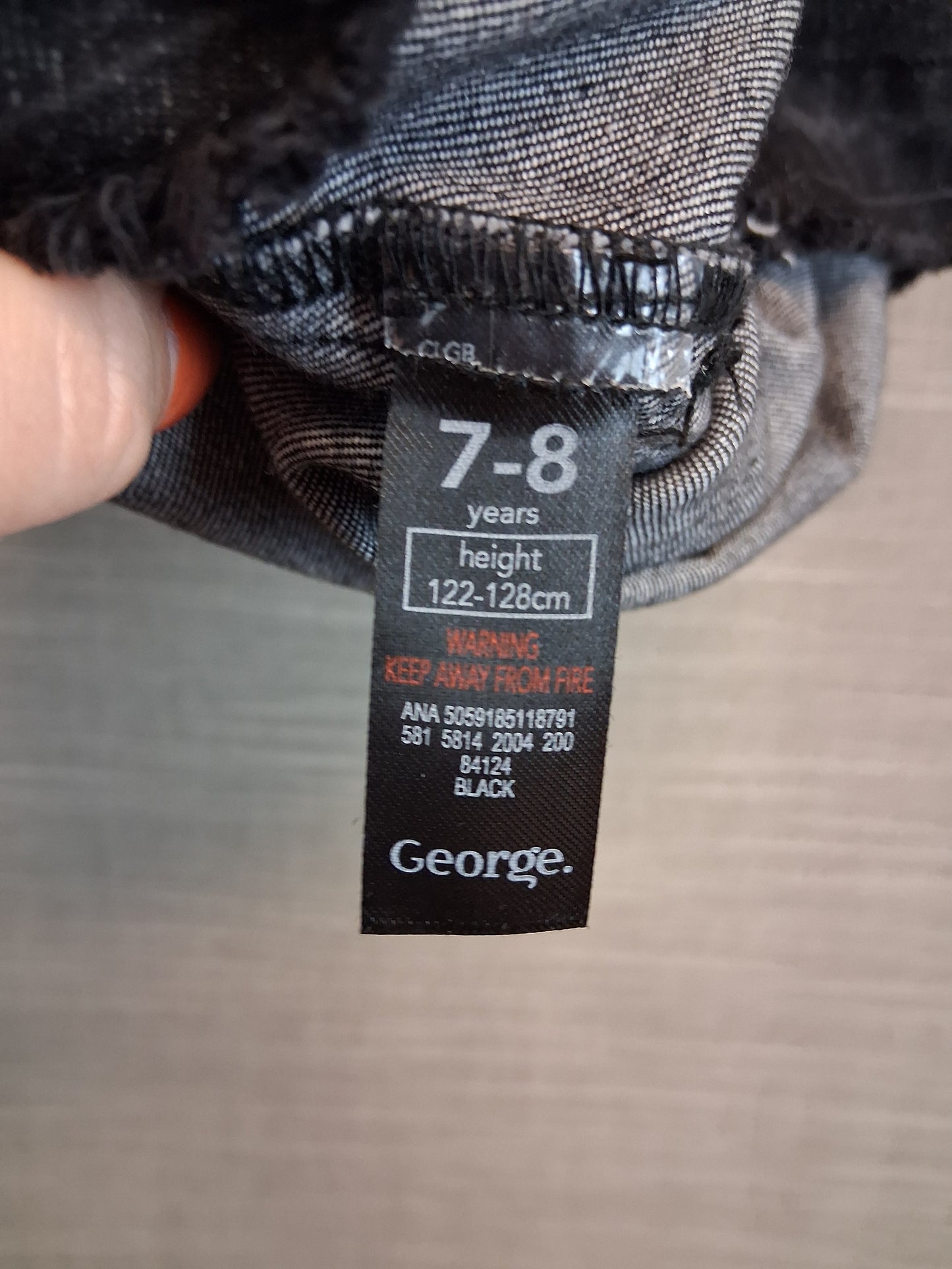 George Girls Black Denim Pinafore Dress Zip Front Age 7-8 Years