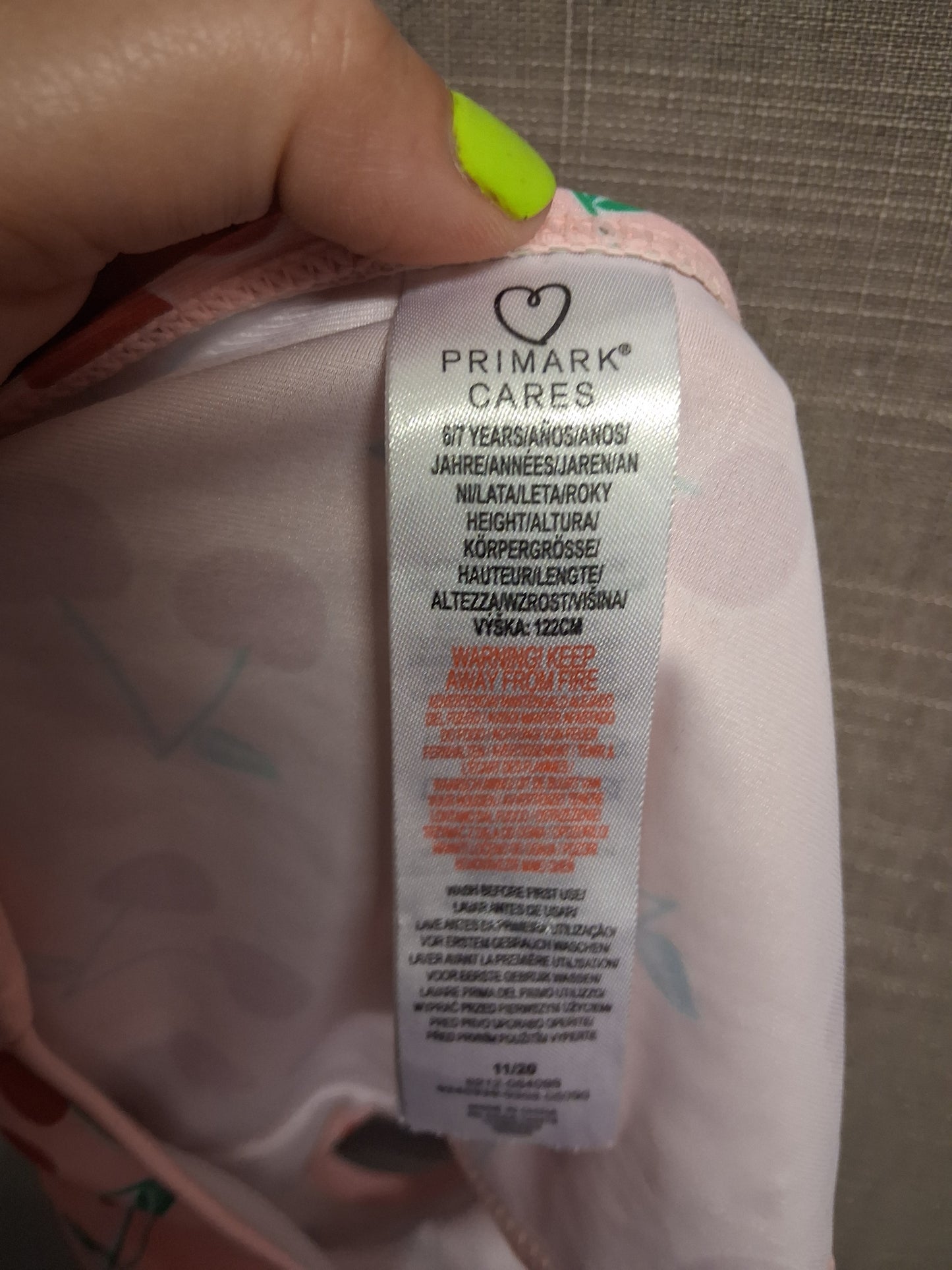 Primark Girls Pink Cherry Bikini Set Swimwear Age 6-7 Years