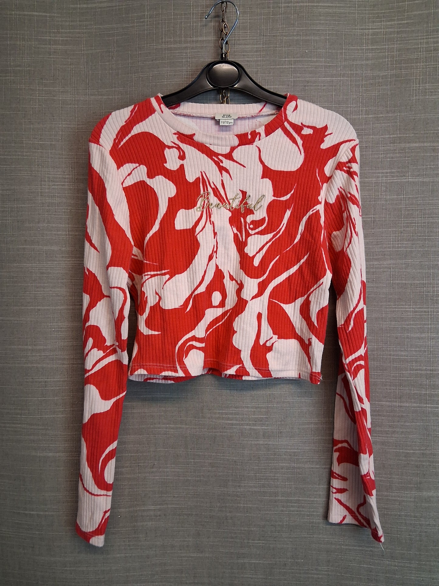 River Island Girls Pink Red Marble Long Sleeve Top Age 11-12 Years