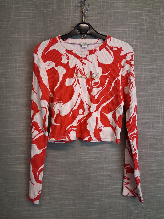 River Island Girls Pink Red Marble Long Sleeve Top Age 11-12 Years