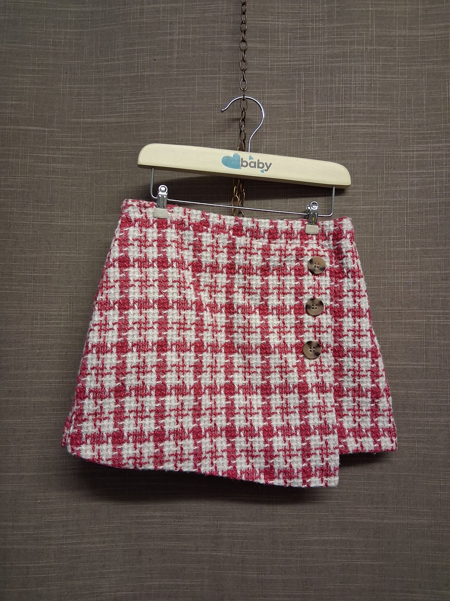 Matalan Girls Pink Checked Skorts Age 7 Years Faux Buttons