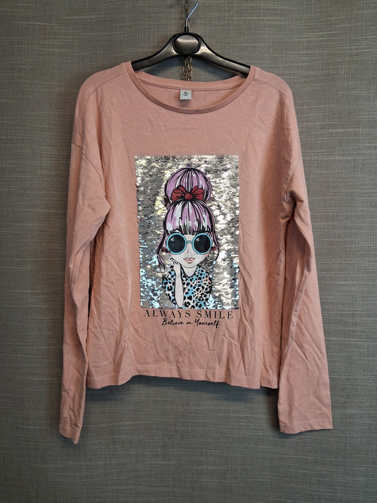 TU Girls Long Sleeve T-Shirt 2 way Sequin Age 12 Years Dusky Pink