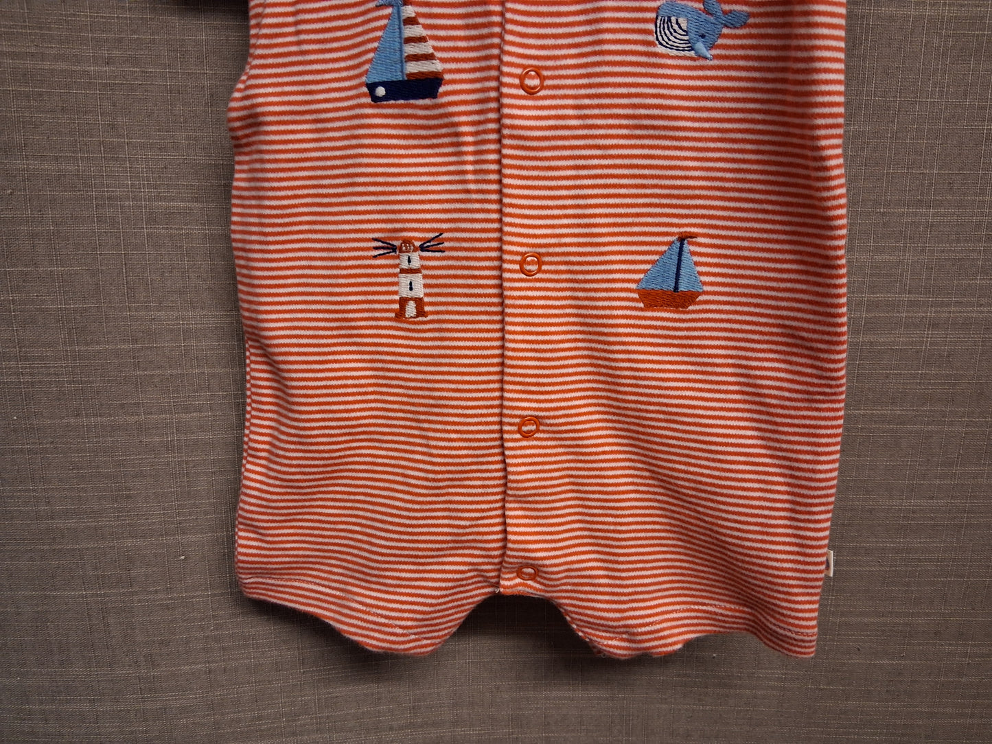 Next Boys Red Stripe Romper One Piece Nautical Embroidered Theme Age 6-9 Months