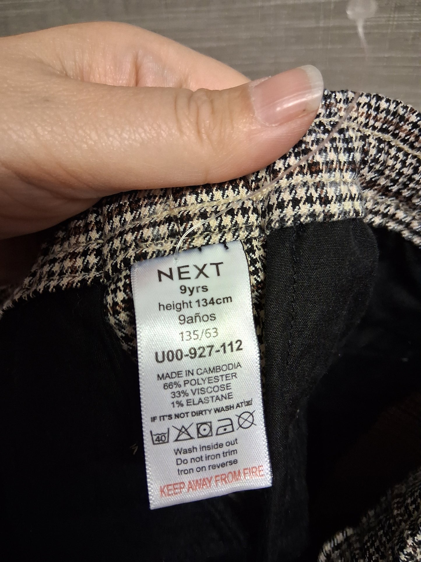 Next Girls Brown Checked Elastic Waist Trousers Age 9 Years