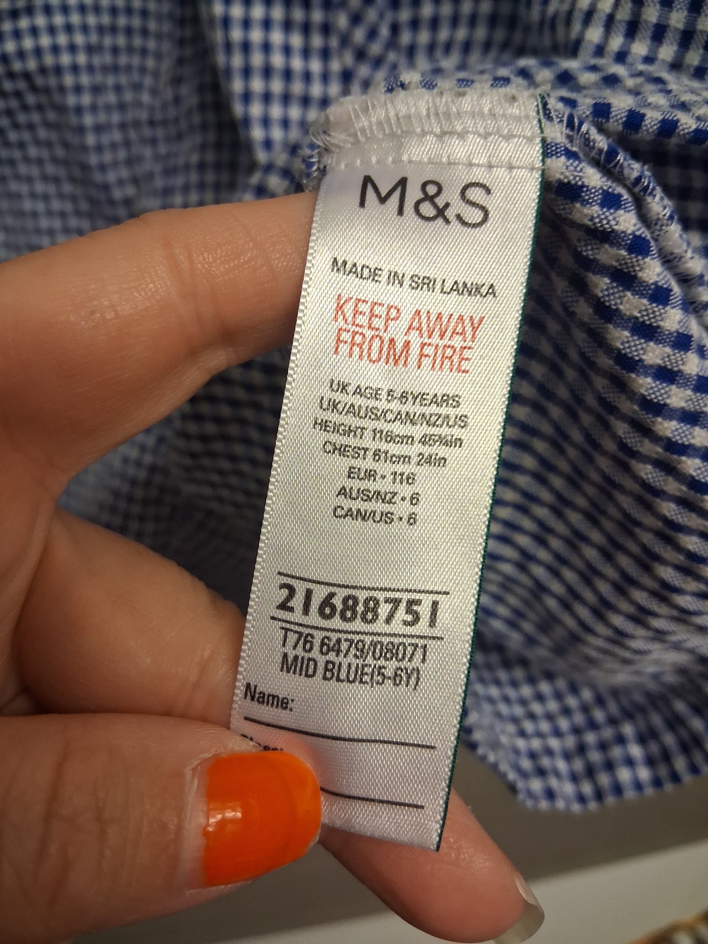 Marks and Spencer Girls Blue White Gingham Playsuit Age 5-6 Years