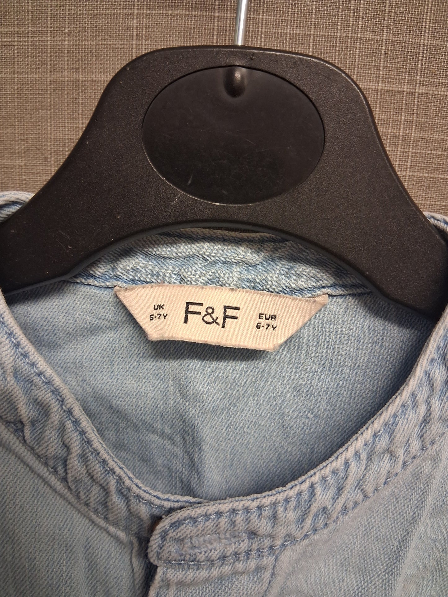 F&F Boys Blue Chambray Denim Grandad Collar Age 6-7 Years
