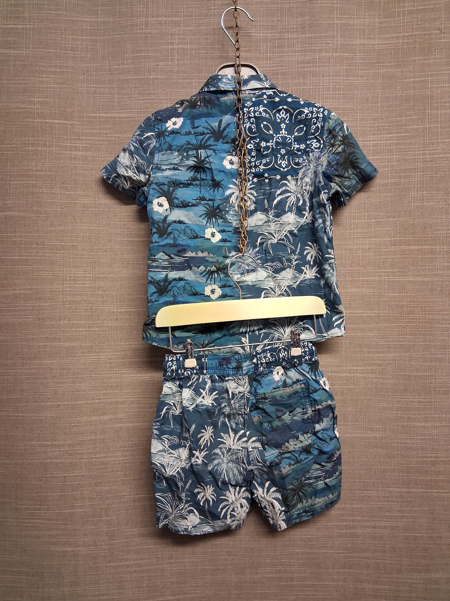 Next Boys 2 Piece Outfit Short Sleeve Shirt & Shorts Blue Hawaiian Theme Age 18-24 Months
