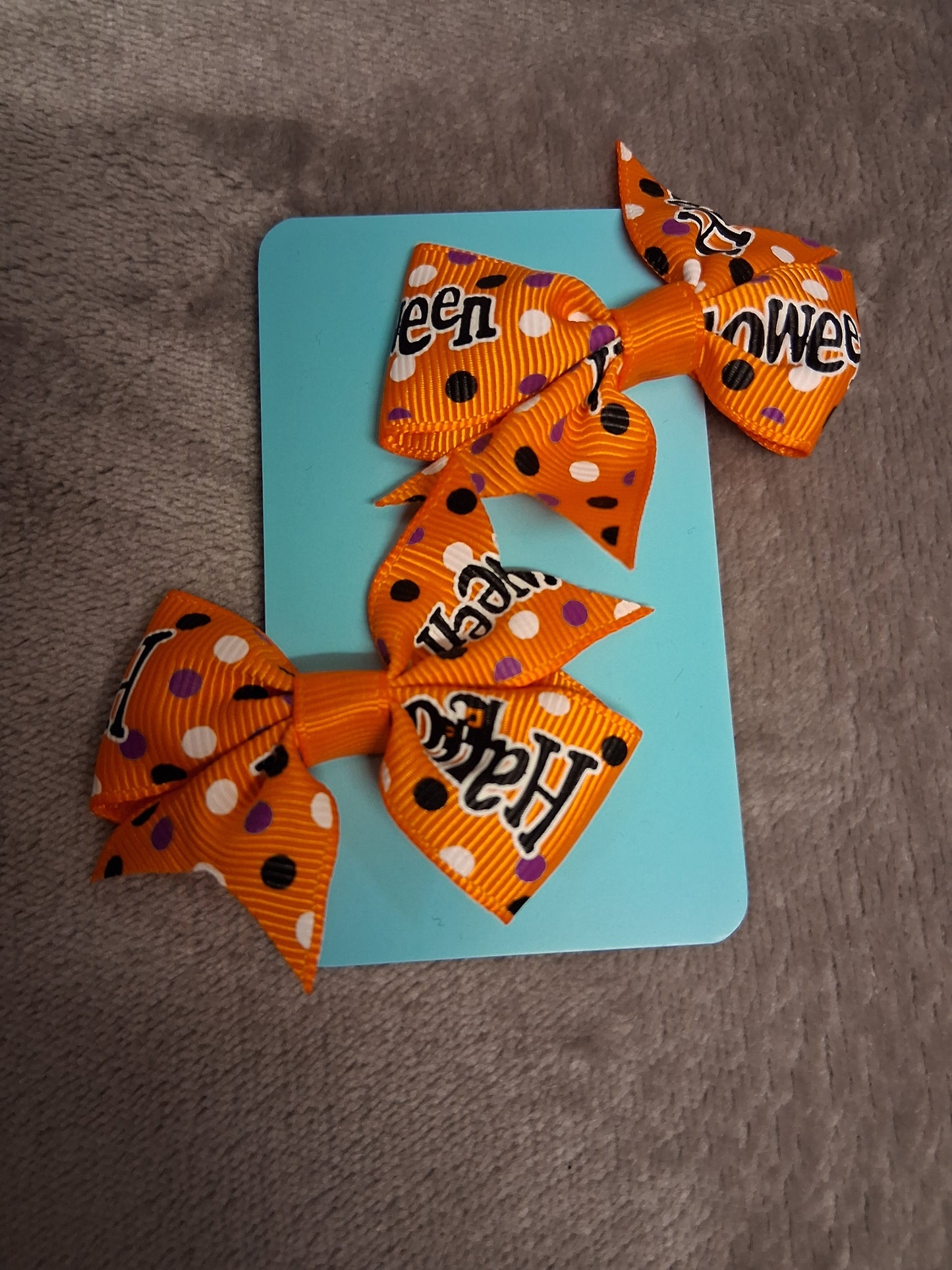 Halloween Theme Orange Spotty Hair Bow Clips X2