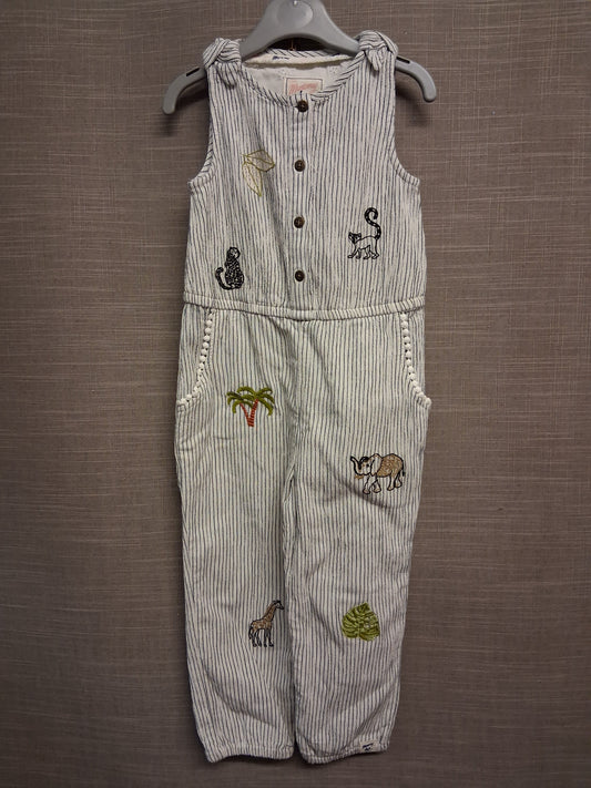 Mantaray Girls Sleeveless Romper Embroidered Animals Grey White Striped Age 3-4 Years New