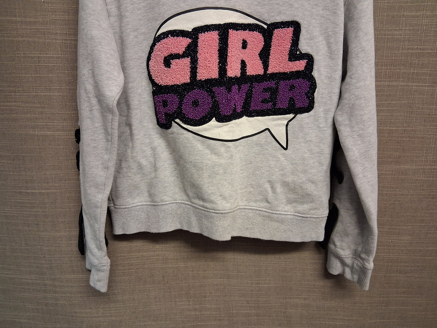 Next Girls Sweater Jumper "Girl Power" Grey Lace Detail on Sleeve Age 9 Years