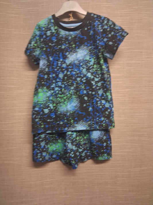 Nutmeg Boys Blue Paint Splatter Pattern 2 Piece PJ Pyjamas Set Age 7-8 Years