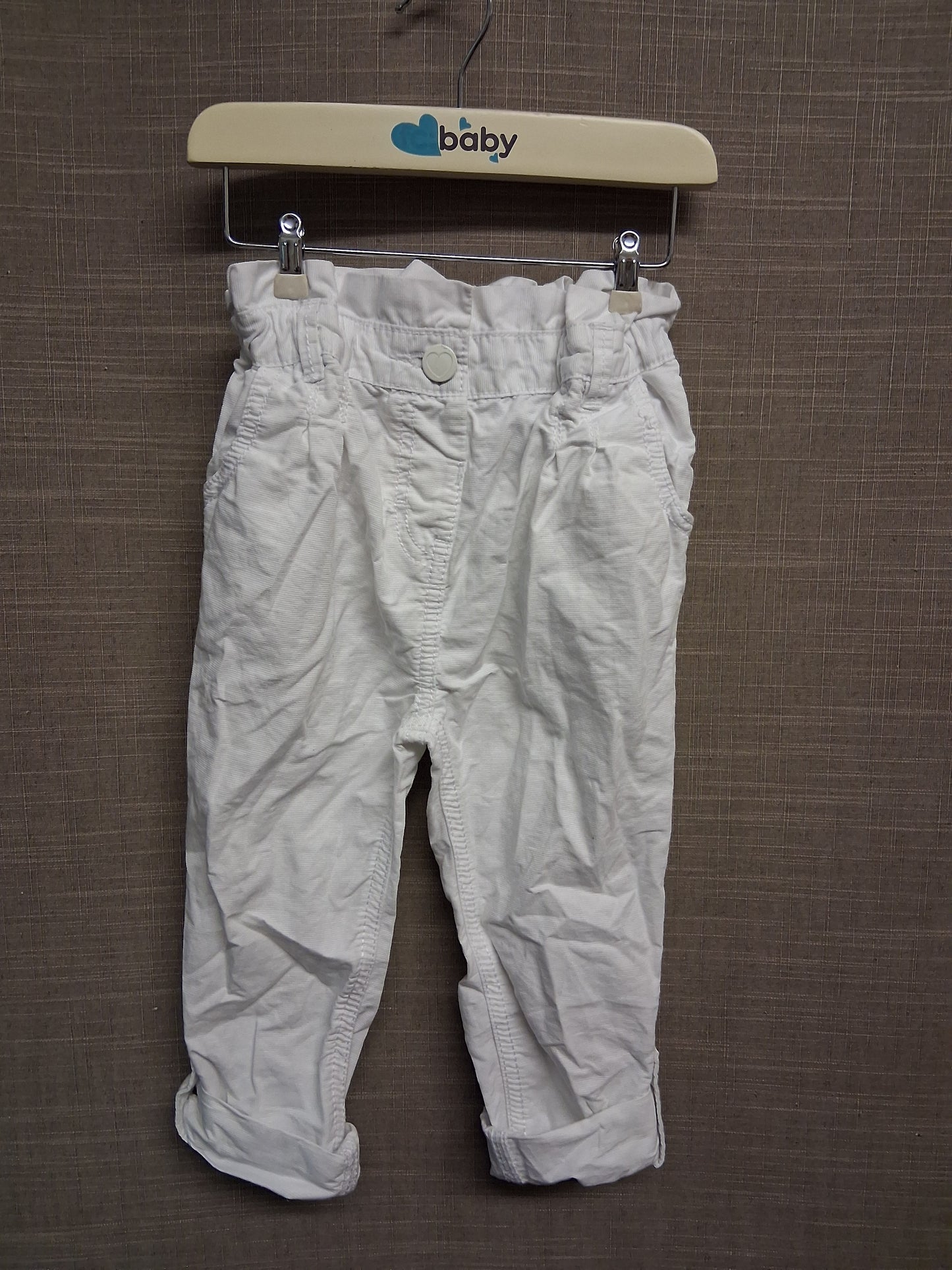 George Girls White Paperbag Trousers Elastic Waist Age 2-3 Years