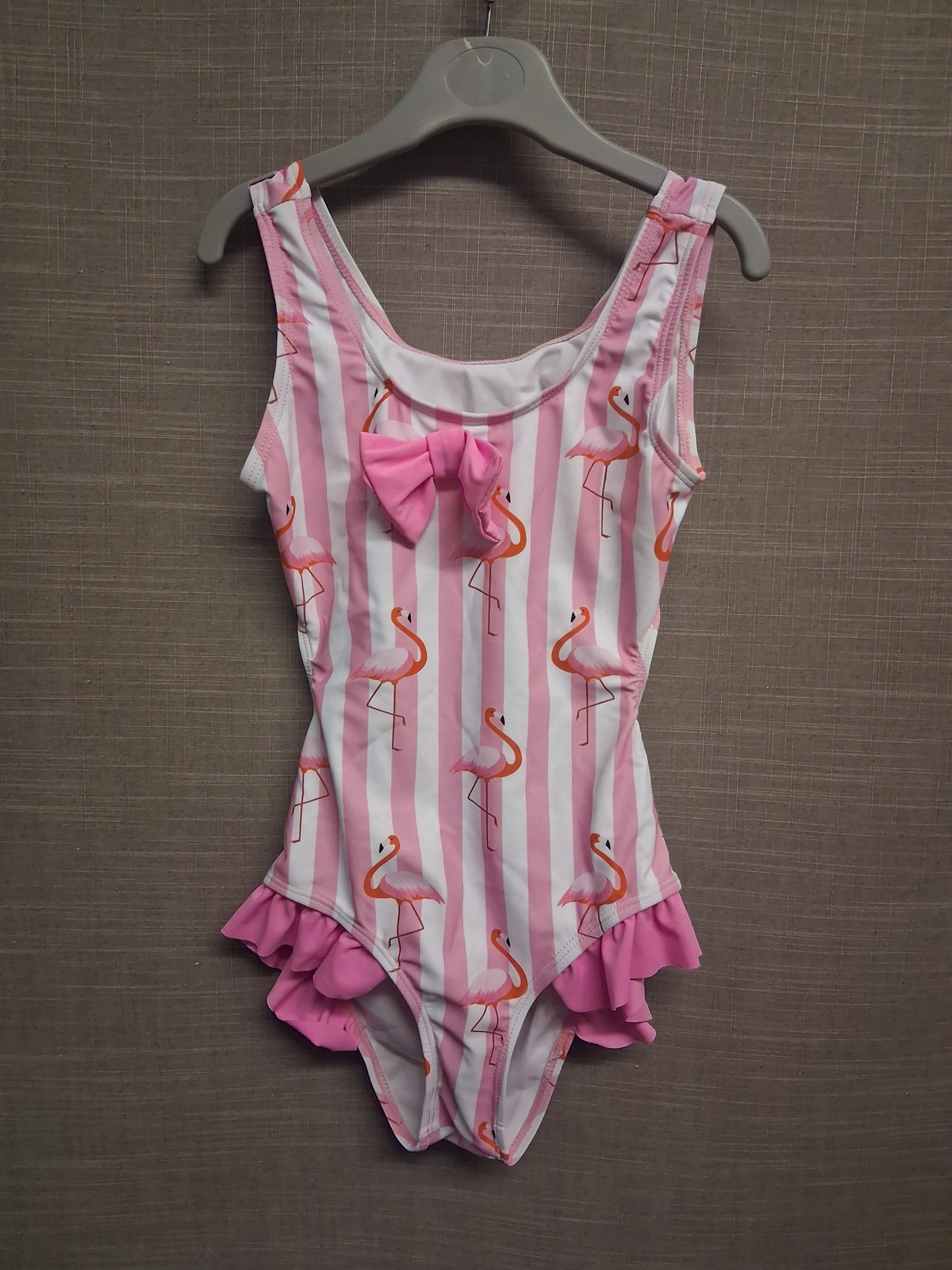 Shein Girls Flamingo Theme Striped Swimsuit Age 8 Years