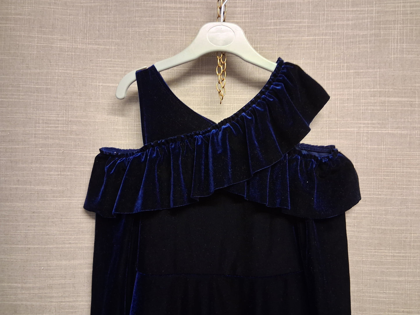 Next Girls Navy Blue Velour Cold Shoulder A Line Dress Age 6 Years