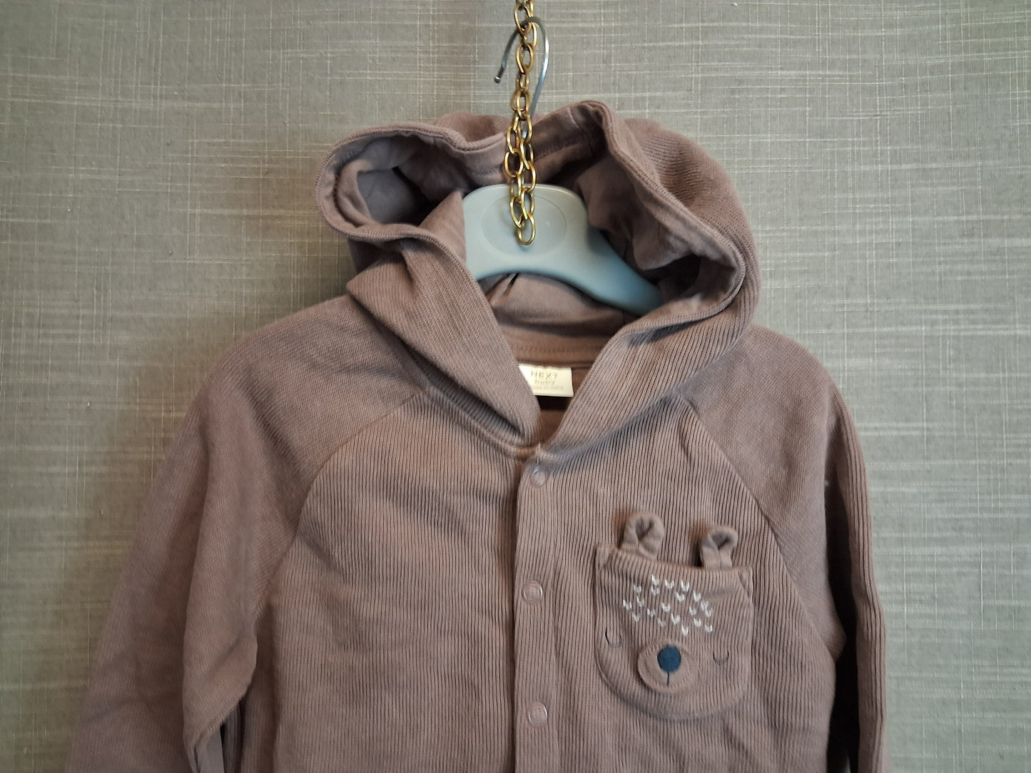 Next Boys Hoodie Brown Snap Button Age 18-24 Months