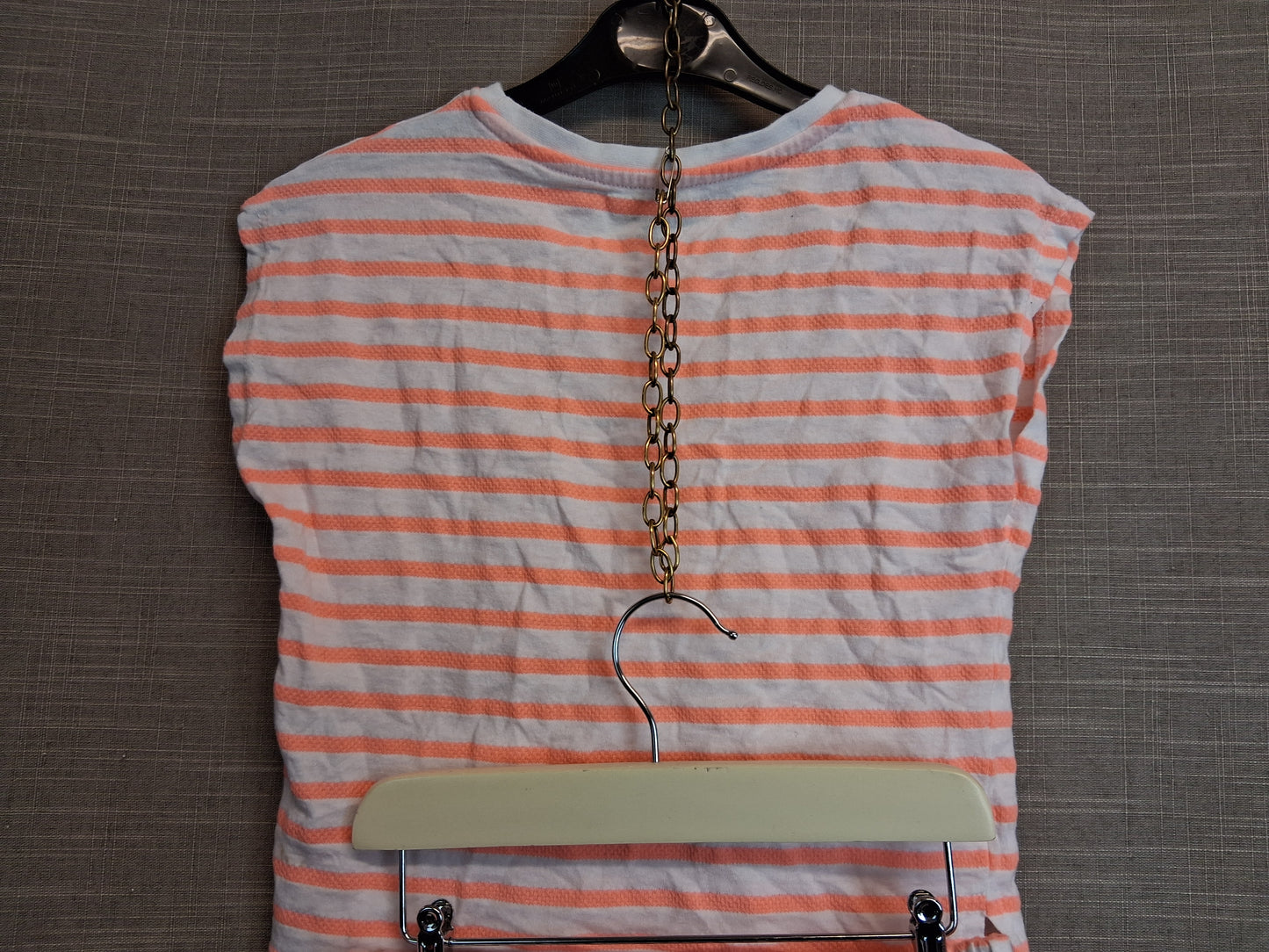 Primark Girls 2 Piece Outfit Age 6-7 Years Neon Orange and White Stripe Shorts & T-Shirt