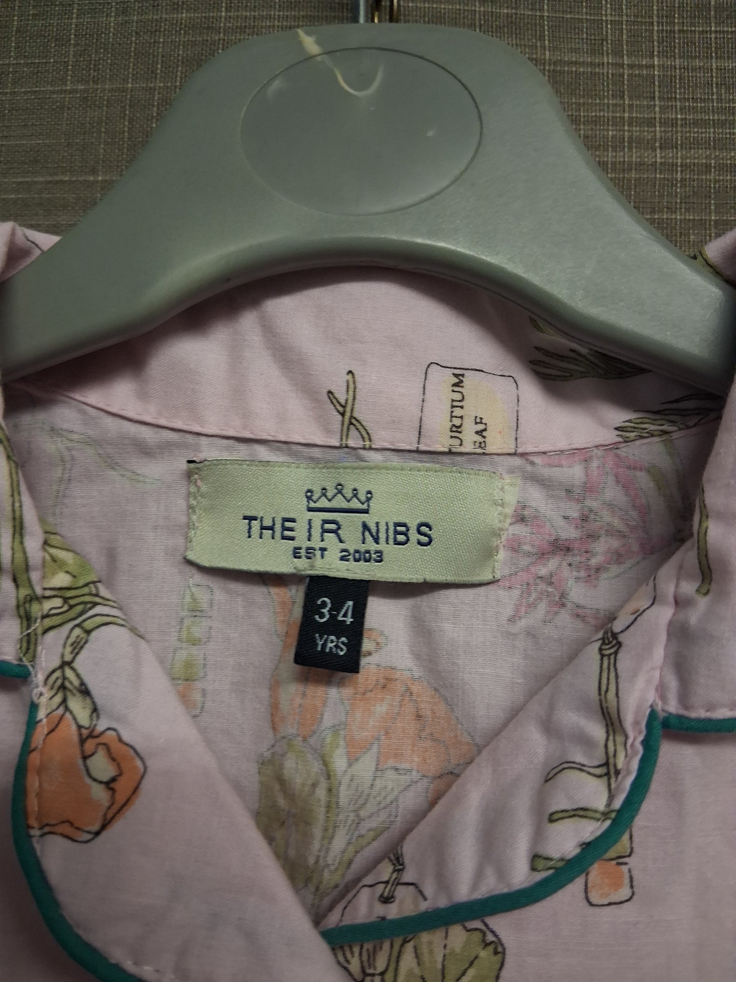 Their Nibs Girls Pink Bontanical Theme Pyjamas PJs Set 100% Cotton Age 3-4 Years