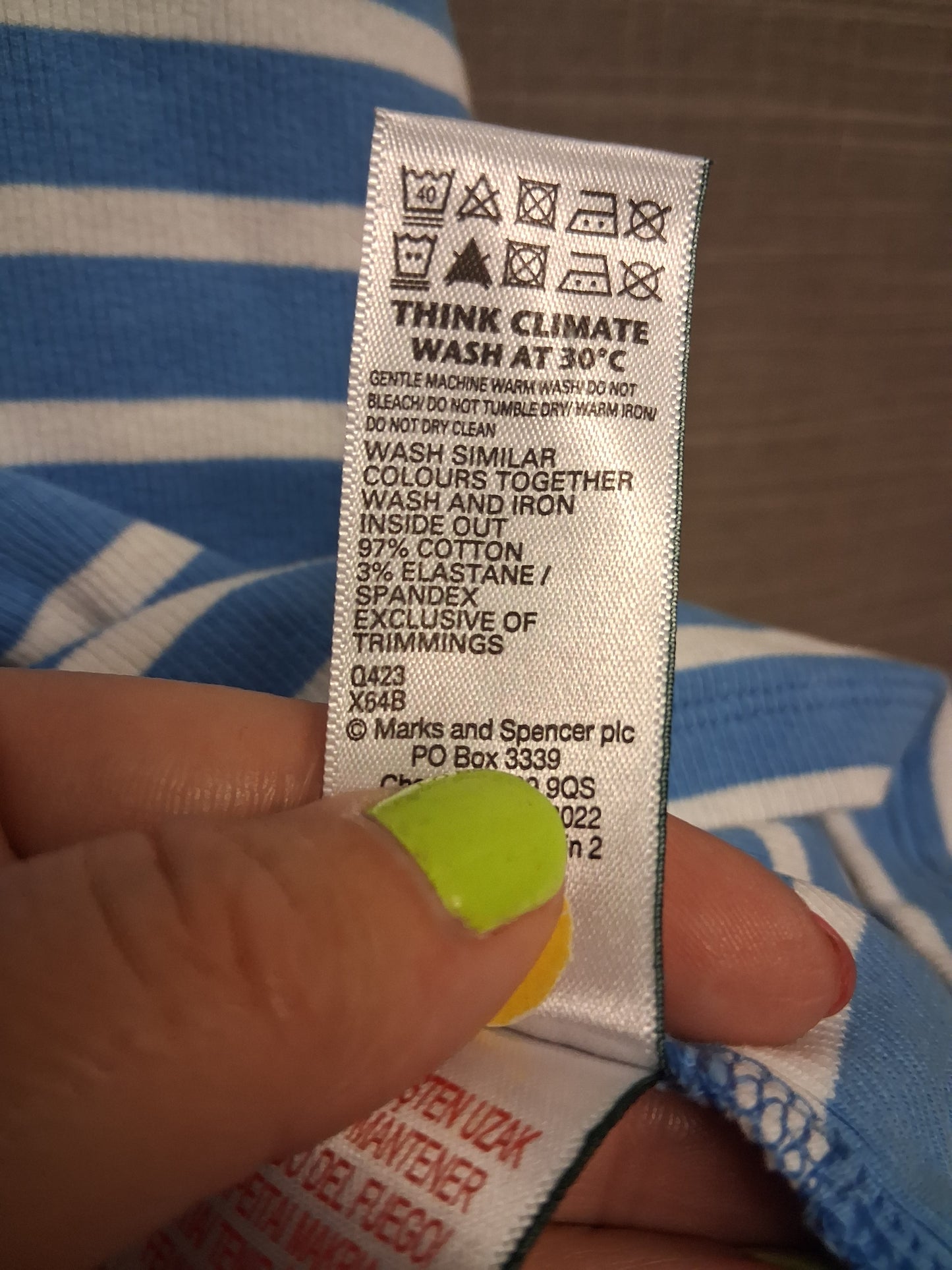 Marks and Spencer Girls Blue White Striped Vest Tank Top Age 15-16 Years
