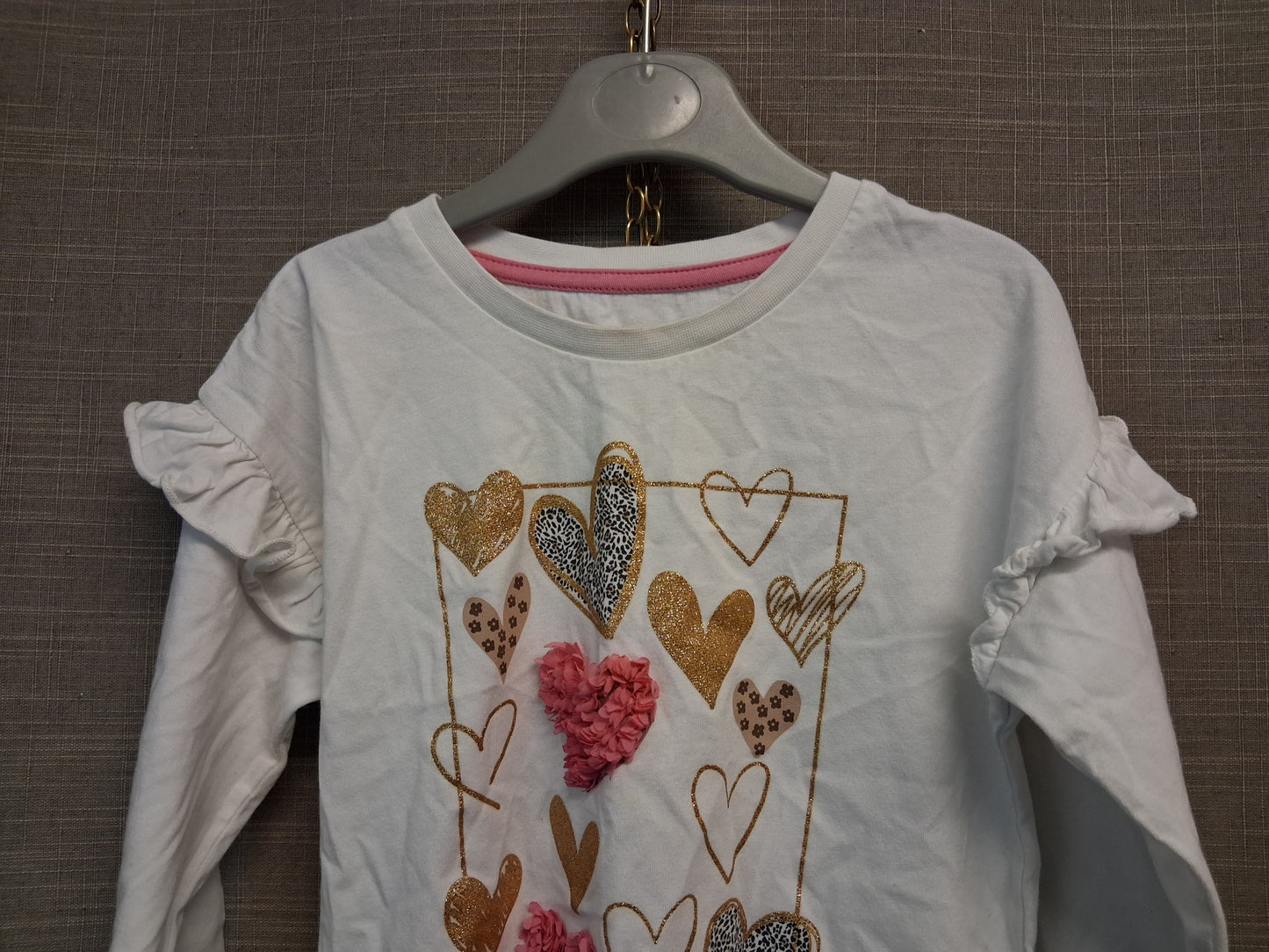 Matalan Girls Long Sleeve White T-Shirt Love Hearts Age 5-6 Years