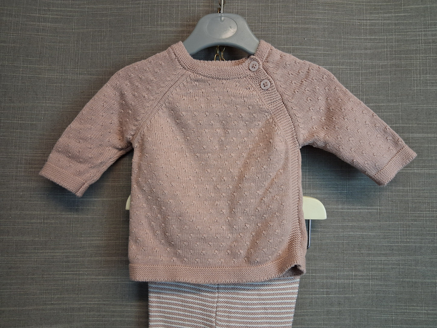 F&F Girl 2 Piece Outfit Knitted Jumper and Leggings Dusky Pink Age 0-3 Months