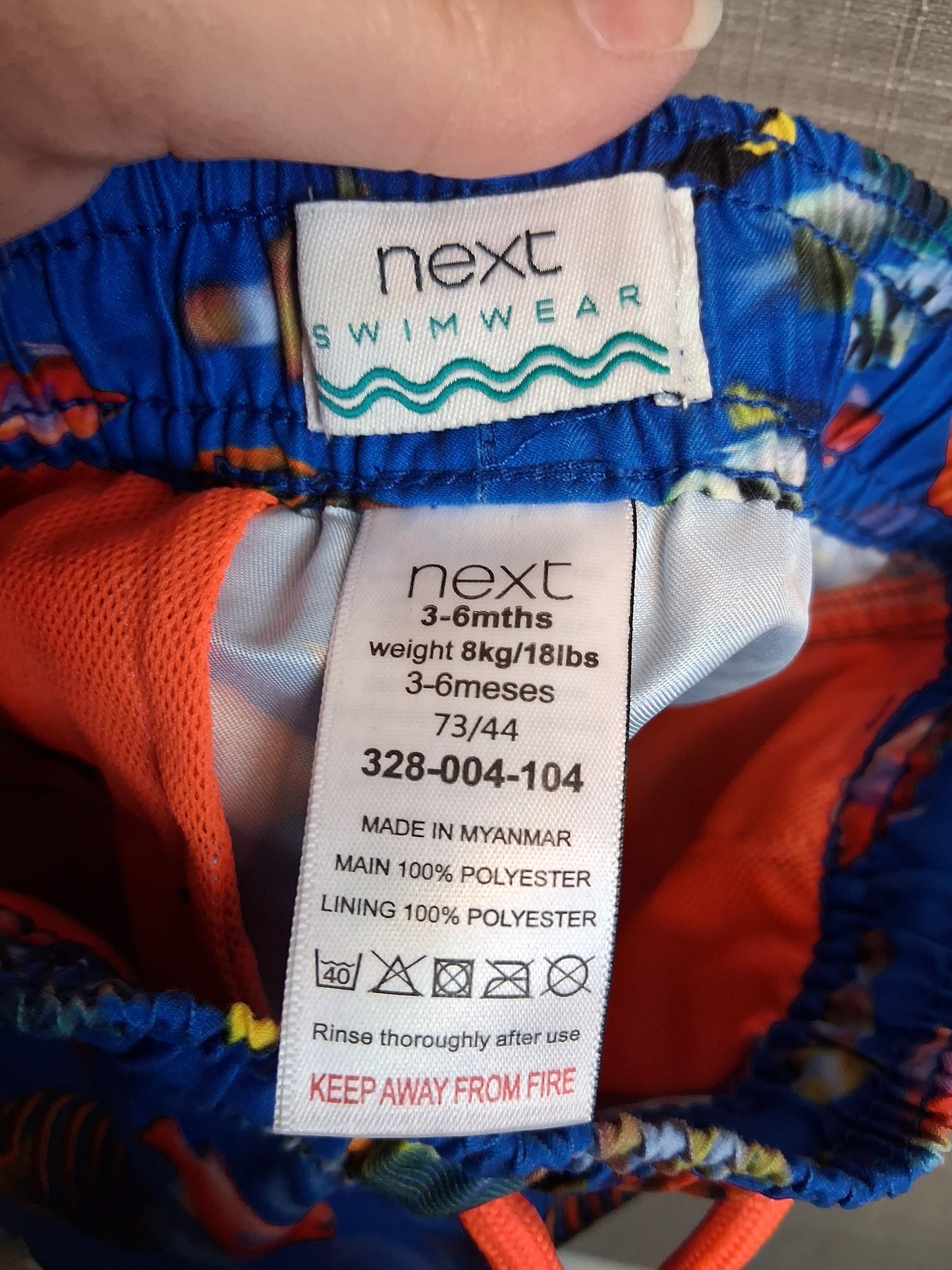Next Boys Swim Trunks Shorts Blue Fish Print Age 3-6 Months