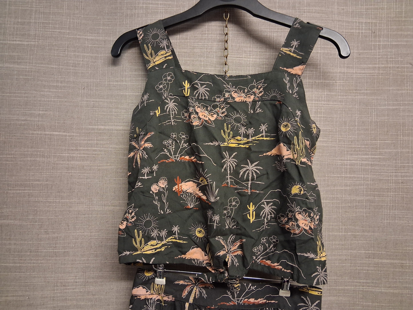 TU Girls 2 Piece Outfit Vest Tank Top & Skirt Grey Tropical Print Age 7 Years