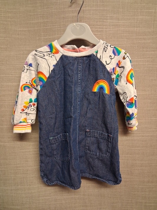 Next Girls Denim Jumper Dress Rainbow Detail Age 9-12 Months