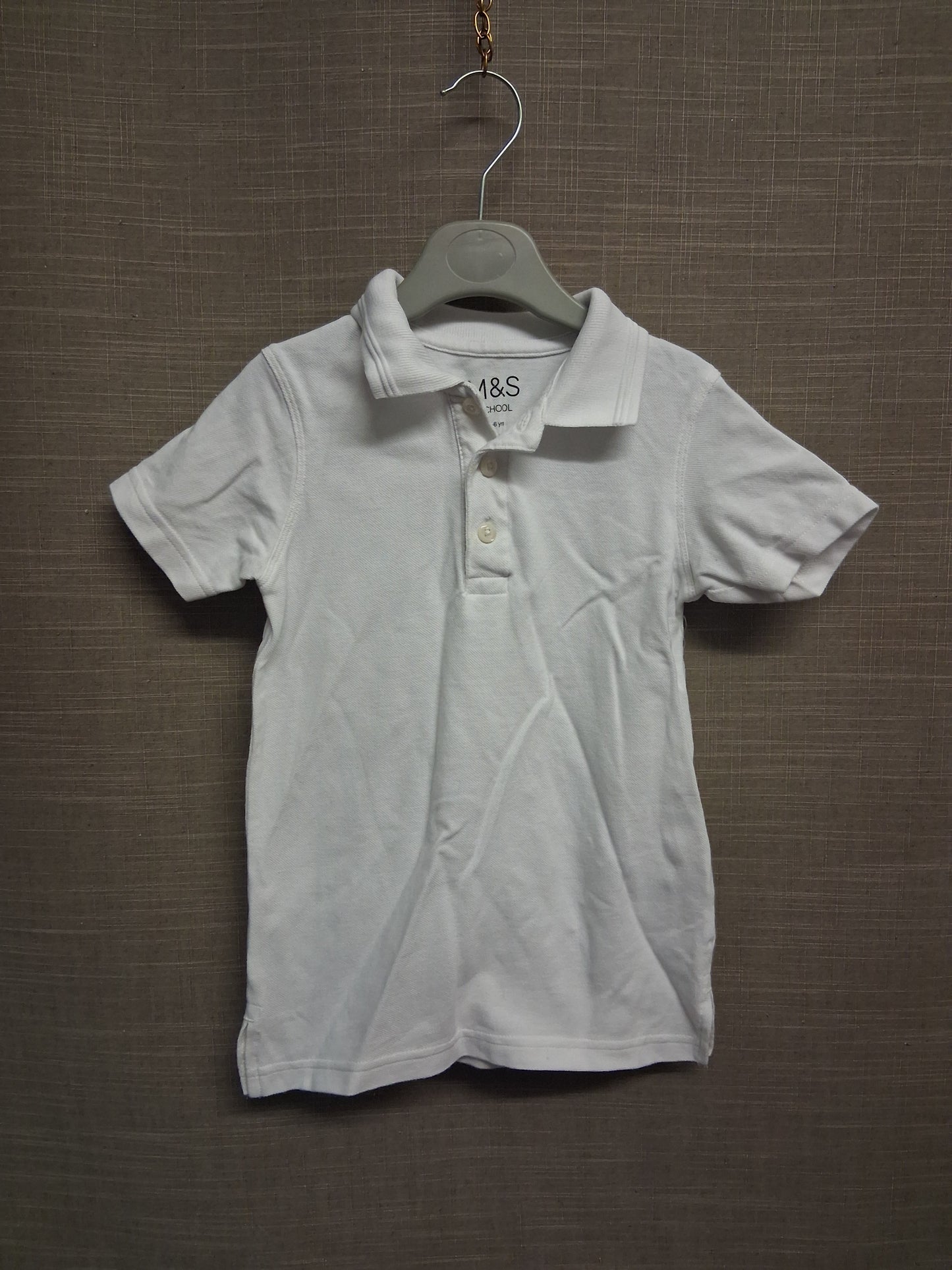 Marks & Spencer White Polo T-Shirt School Uniform Age 5-6 Years 100% Cotton