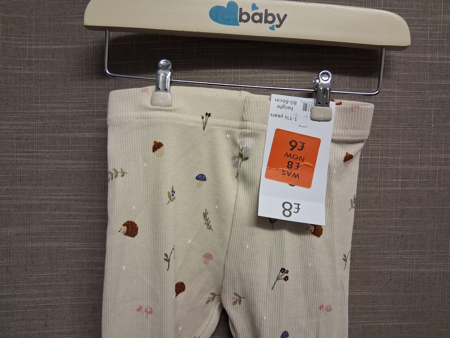 George Girls Cream Hedgehog Leggings Age 12-18 Months New