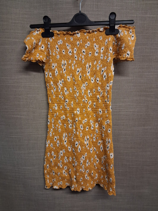 New Look Yellow Floral Off The Shoulder Short Sleeve Mini Dress Age 12-13 Years