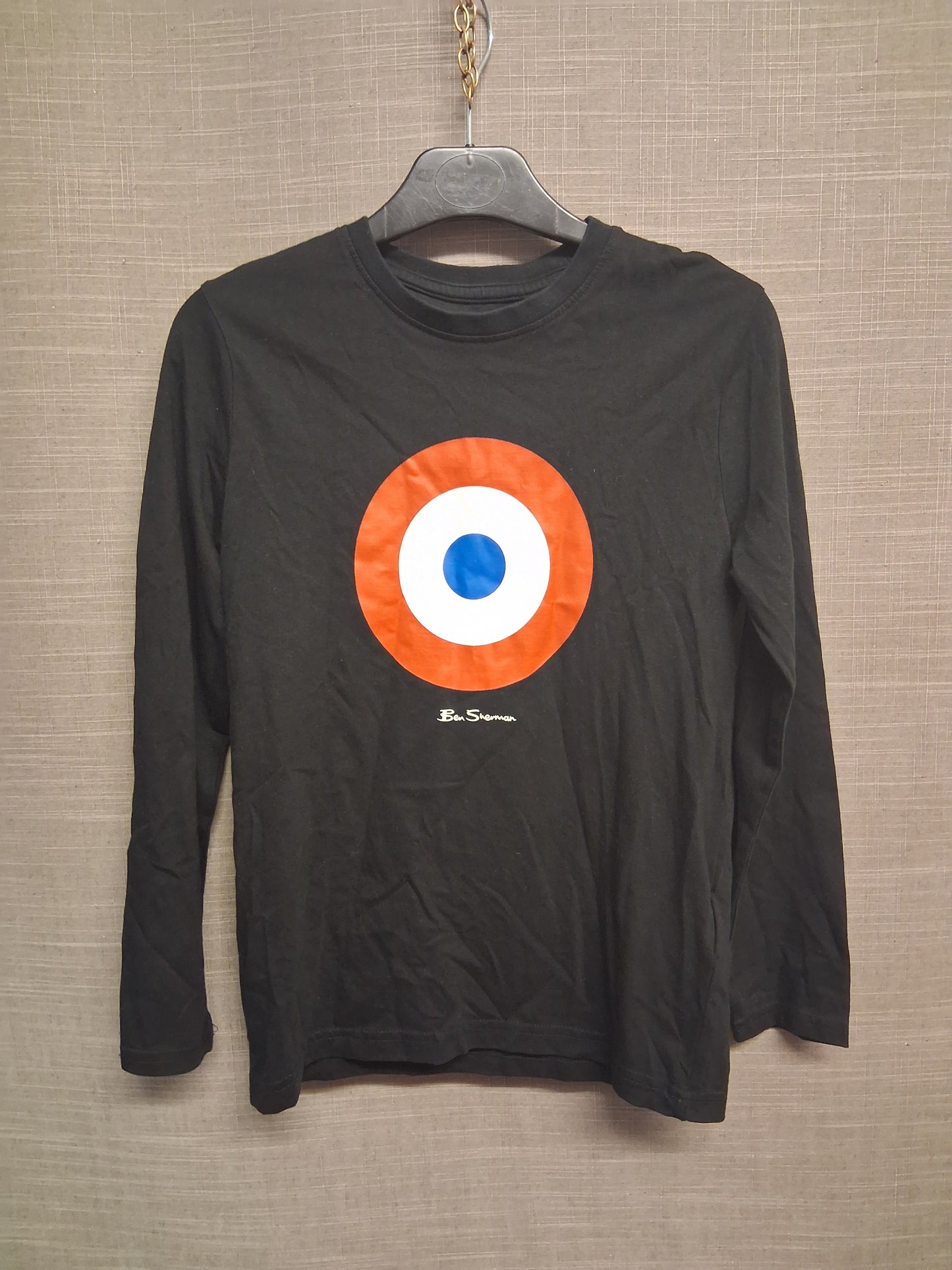 Ben Sherman T-Shirt Boys Black Long Sleeve Graphic on Front Age 8-9 Years