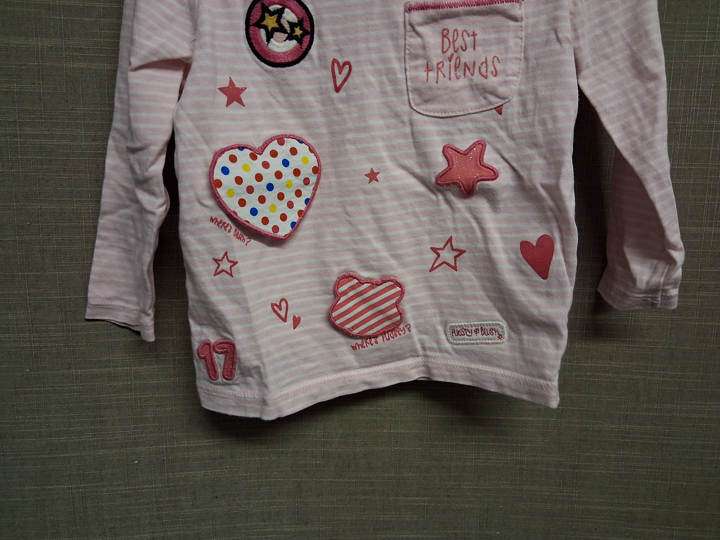 George Girls "Pudsey" Children in Need Pink White Stripe Long Sleeve T-Shirt Age 12-18 Months