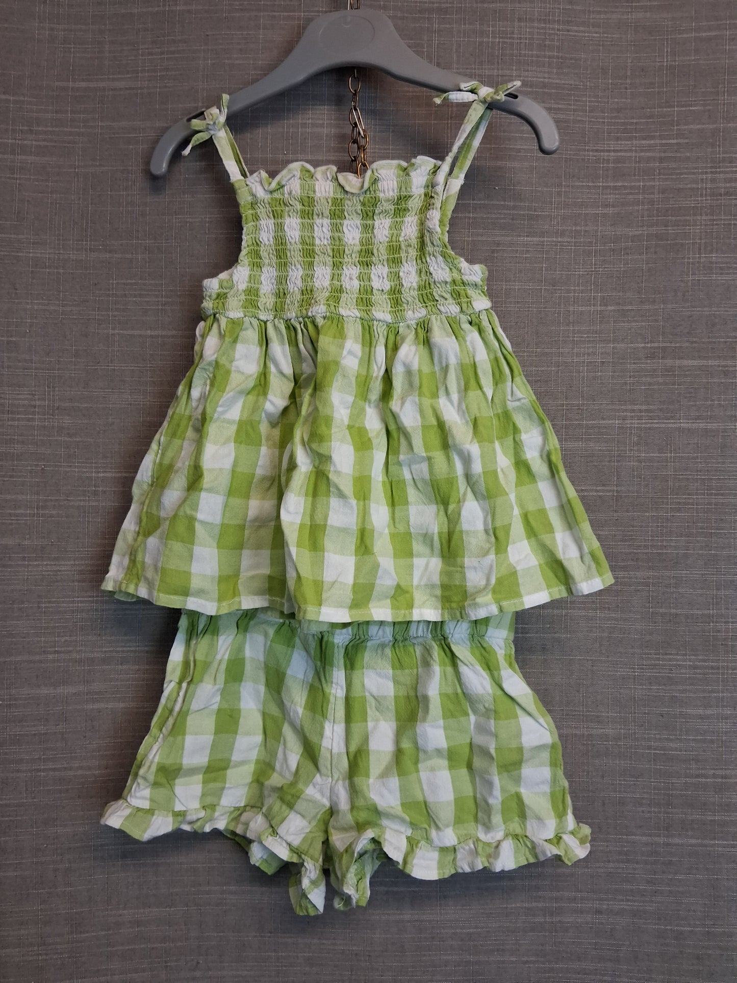 F&F 2 Piece Outfit Green Check Vest and Shorts Age 18-24 Months