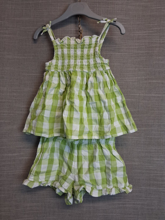 F&F 2 Piece Outfit Green Check Vest and Shorts Age 18-24 Months