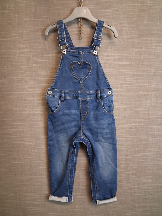 Primark Girls Blue Denim Dungarees Age 18-24 Months