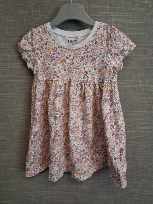 Next Girls Floral Multicolour Jersey T-Shirt Dress Short Sleeve Age 12-18 Months