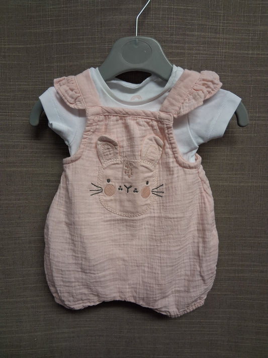 Next Girls 2 Piece Set Pink Bunny Romper and Bodysuit Age 1 month